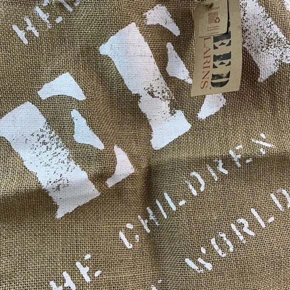 Clarins Burlap Canvas Tote Bag 7 FEED The Children Of The World 15X18X6" Shopper - Picture 5 of 15